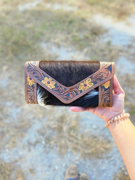 Sunflower and Cowhide Wallet