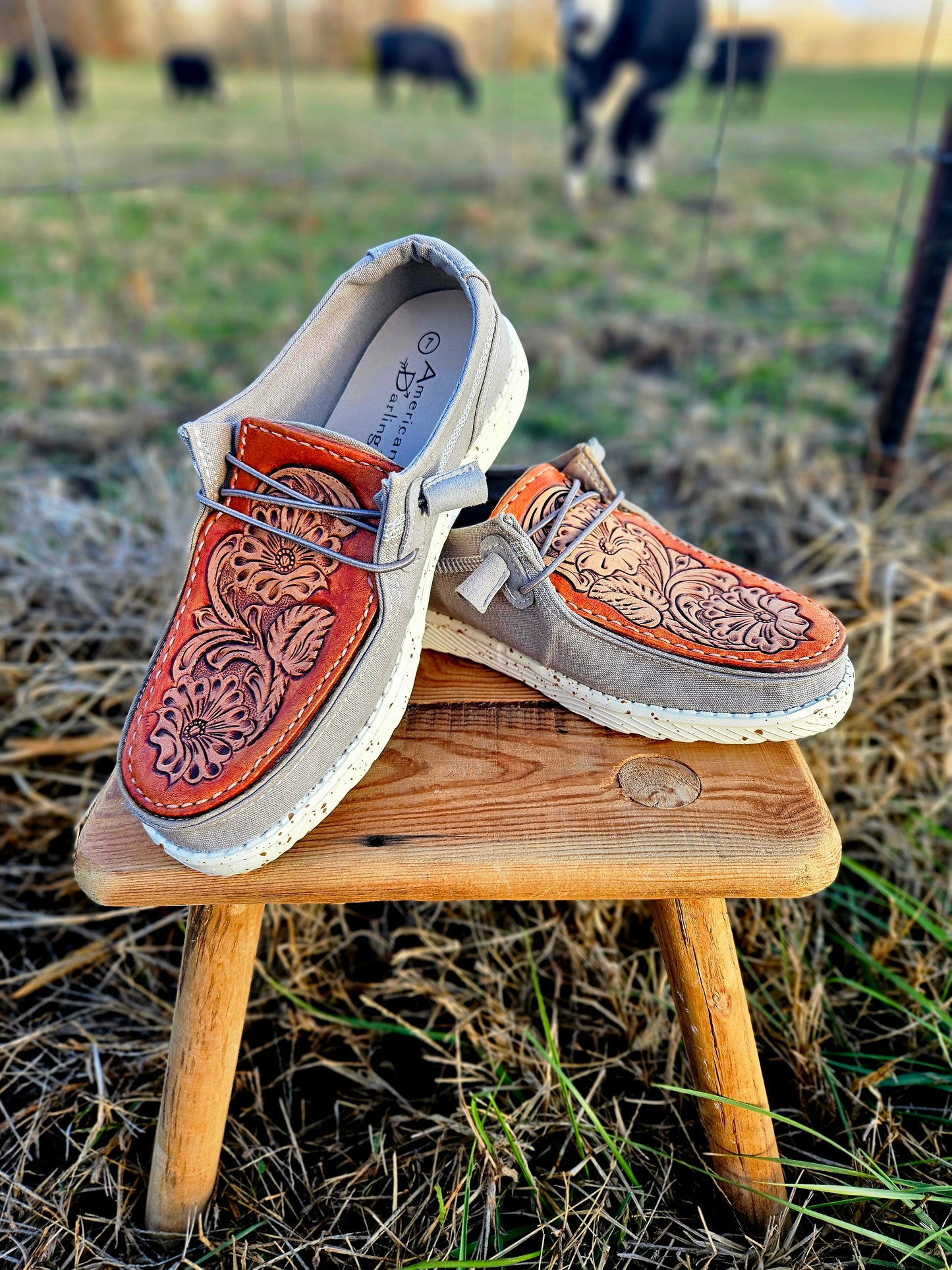 Ranchin' Leather Tooled Slip Ons